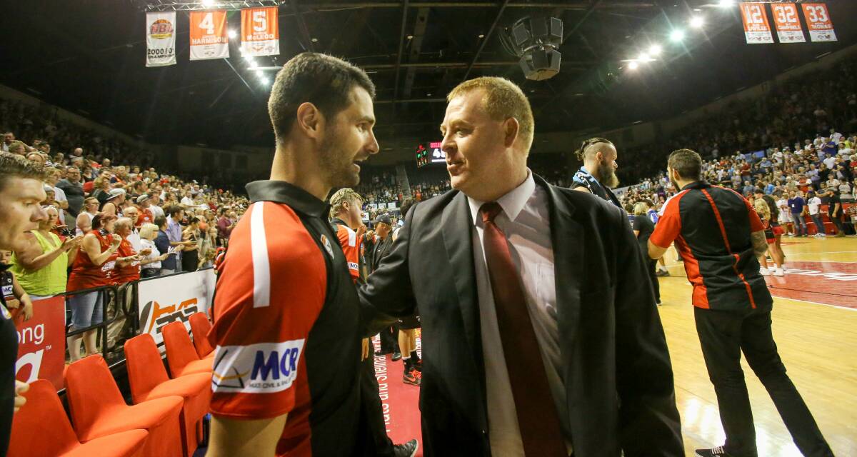 Keep the faith: Coach Rob Beveridge (right) has signed a four-year deal with the Hawks, with Kevin Lisch likely to also remain in Wollongong. Picture: Adam McLean