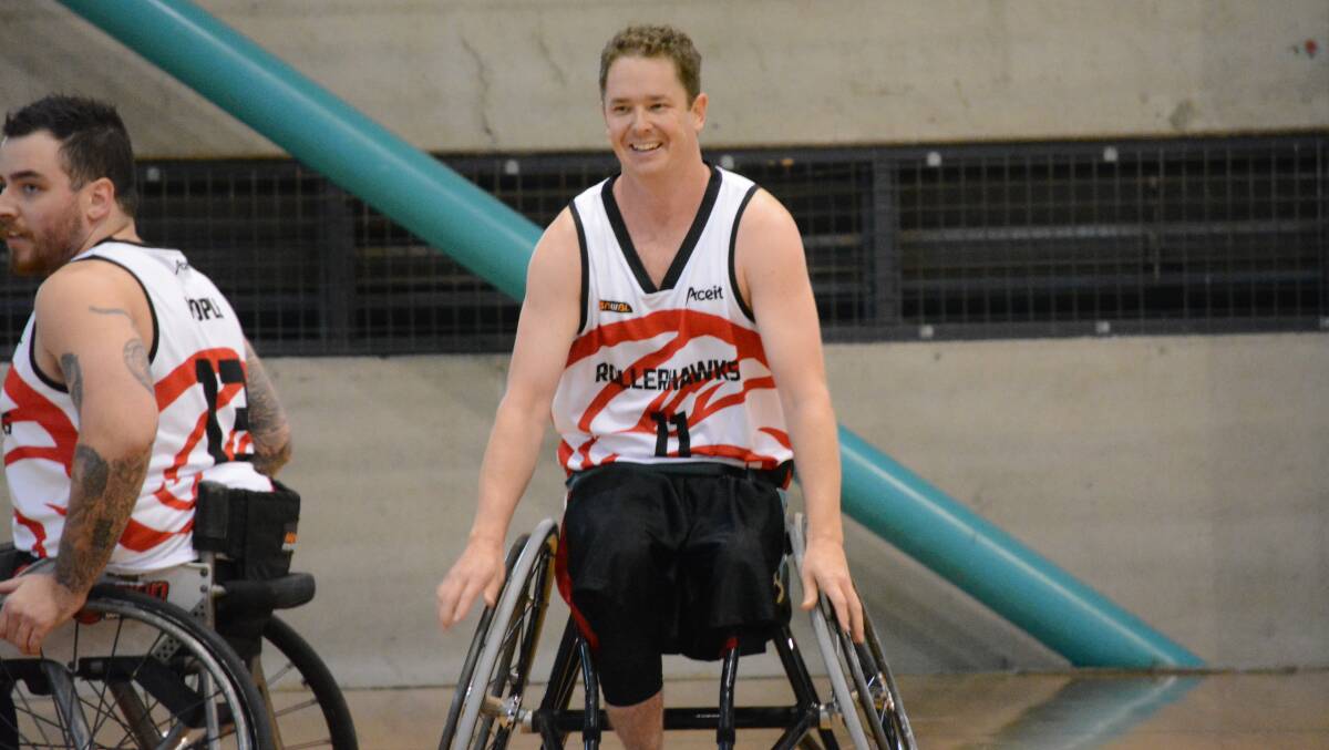 All smiles: Brett Stibners is chasing National Wheelchair Basketball League success. Picture: Geoff Adams