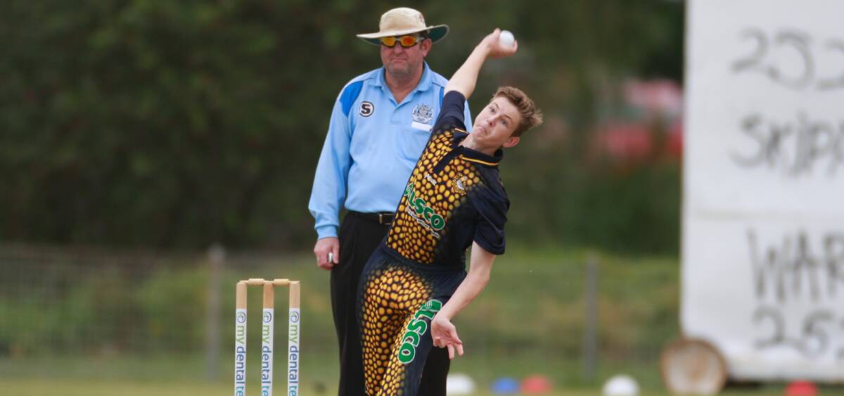 Send it down: Lake Illawarra bowler Blake Roach takes on the Oak Flats batsmen during on Saturday at Howard Fowles Oval. 