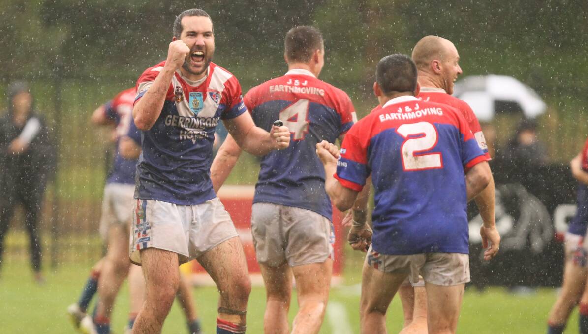 Pumped up: Gerringong five-eighth Pat Cronin celebrates as the Lions won a second consecutive Group Seven premiership. Picture: Kiama Picture Co