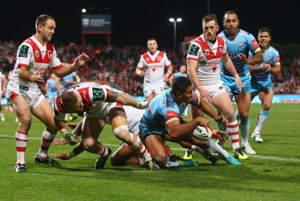 Try time: Nene Macdonald scores against the Dragons this year. Picture: Getty Images