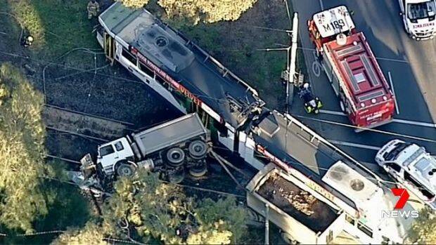 The Parkville tram derailment has created traffic havoc and left the driver shaking. Photo: Channel 7