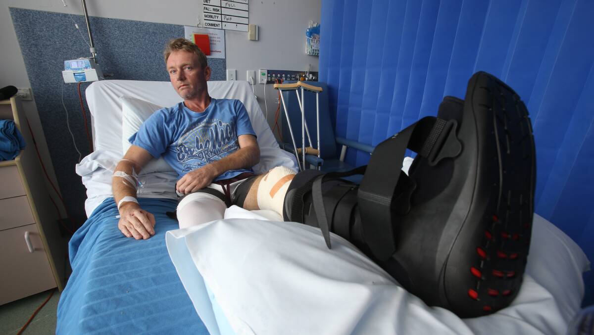 Mark Anderson recovers in hospital in the days following the March 11, collision. Picture: Robert Peet