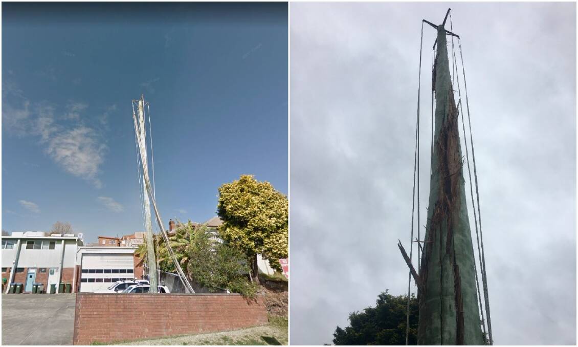 The hose whip, before and after Tuesday night's lightning strike. 