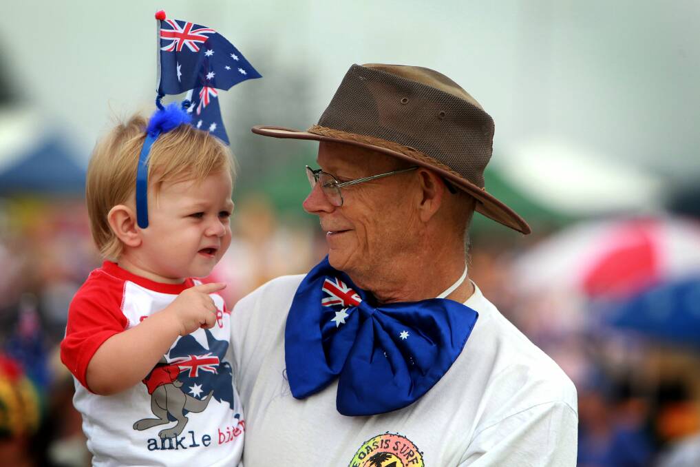 FLASHBACK: 2013 celebrations at Reddall Reserve, Lake Illawarra. Tony Purdon with his grandson Archie Hobden. Picture: Sylvia Liber