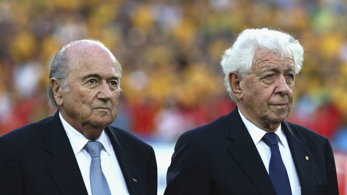Bid: Former FIFA president Sepp Blatter with Frank Lowy. Picture: Ryan Pierse/Getty Images