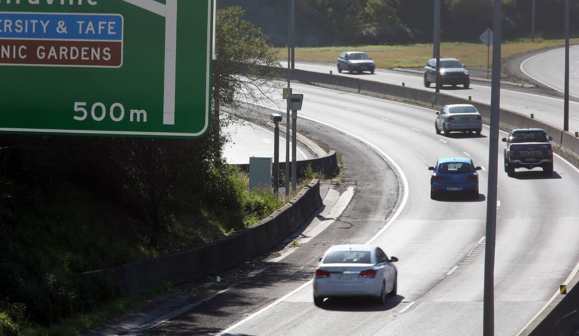 The northbound speed camera on the M1 Princes Motorway at Gwynneville rakes in almost $2 million a year in fines. Some of that could go to keeping the Gong Shuttle free, according to two Illawarra MPs. Picture: Robert Peet