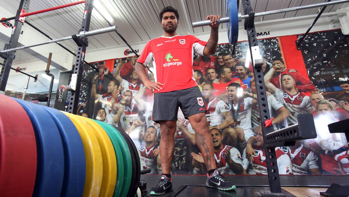 WAITING GAME: Dragons forward Mose Masoe is back doing rehab after more knee surgery. Picture: Robert Peet