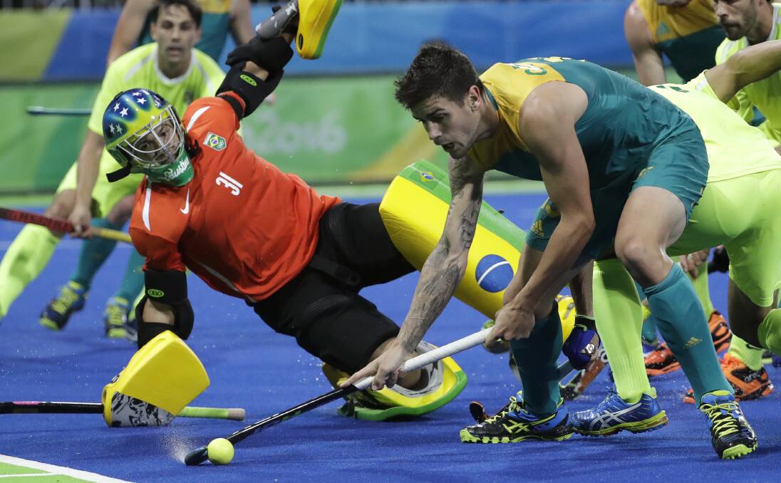 Firing: Rio Olympian Blake Govers scored in the Kookaburras 2-all World League finals draw with Germany in India on Saturday. Picture:  AP Photo/Hussein Malla