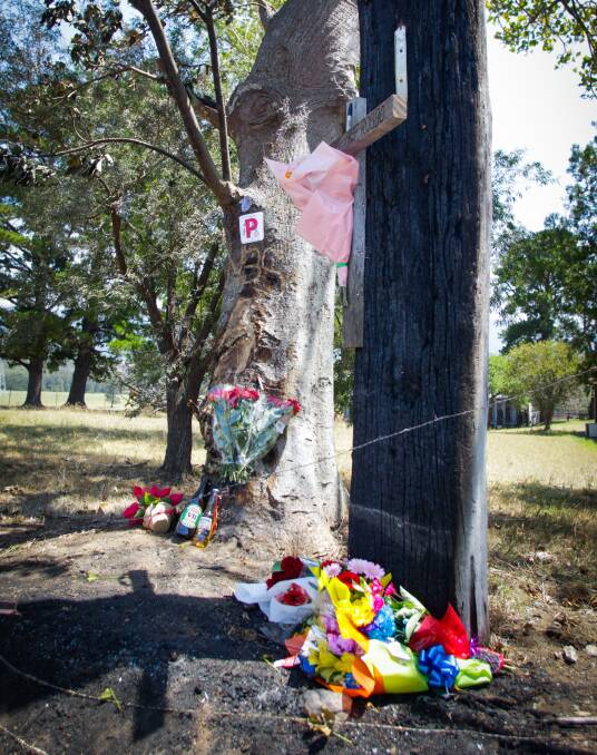 The memorial at the West Dapto crash site, where 18-year-old Jayke Robinson was killed. Photo: Georgia Matts.