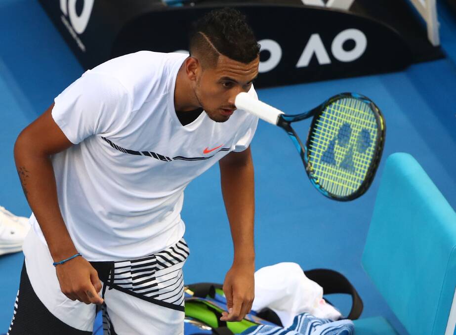 SEND IN THE CLOWNS: Nick Kyrgios during his five-set loss to Andreas Seppi. Helen Lovejoy is a character from The Simpsons. Picture: Clive Brunskill/Getty Images