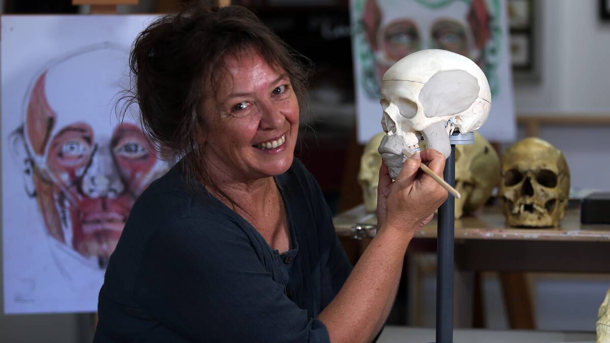 UOW facial anthropologist Dr Susan Hayes is combining art and science through her collaboration with the Red Point Artists Association. Picture: Robert Peet