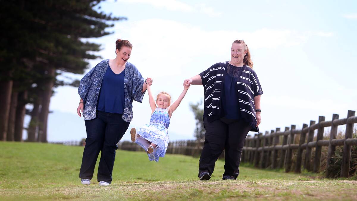 Raising awareness: Sisters Emma Pitcher - pictured with daughter Georgia -  and Lisa Williams will take part in this Sunday's Illawarra Memory Walk in honour of their mum who is living with dementia. Picture: Sylvia Liber 