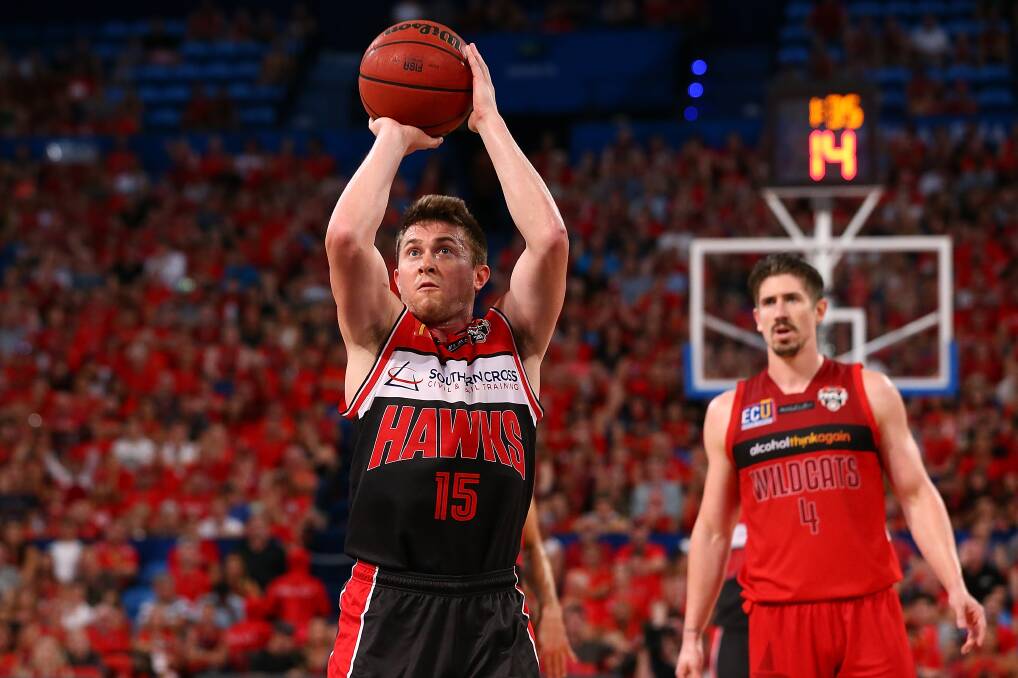 HOT SHOT: Hawks guard Rotnei Clarke in the NBL grand final series against Perth. Clarke's contract extension has been confirmed. Picture: Paul Kane/Getty Images