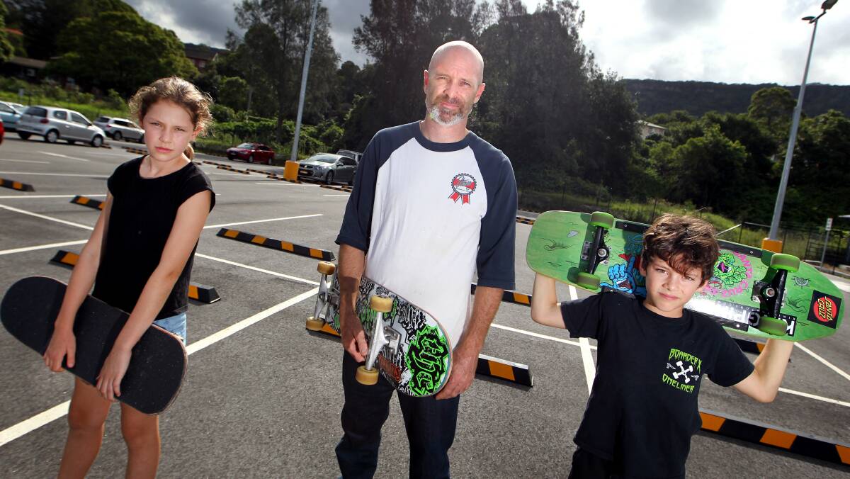 Car park, skate park: Bette, Glen and Sam Beadman are among those who want a place to skate in the north. Picture: Sylvia Liber