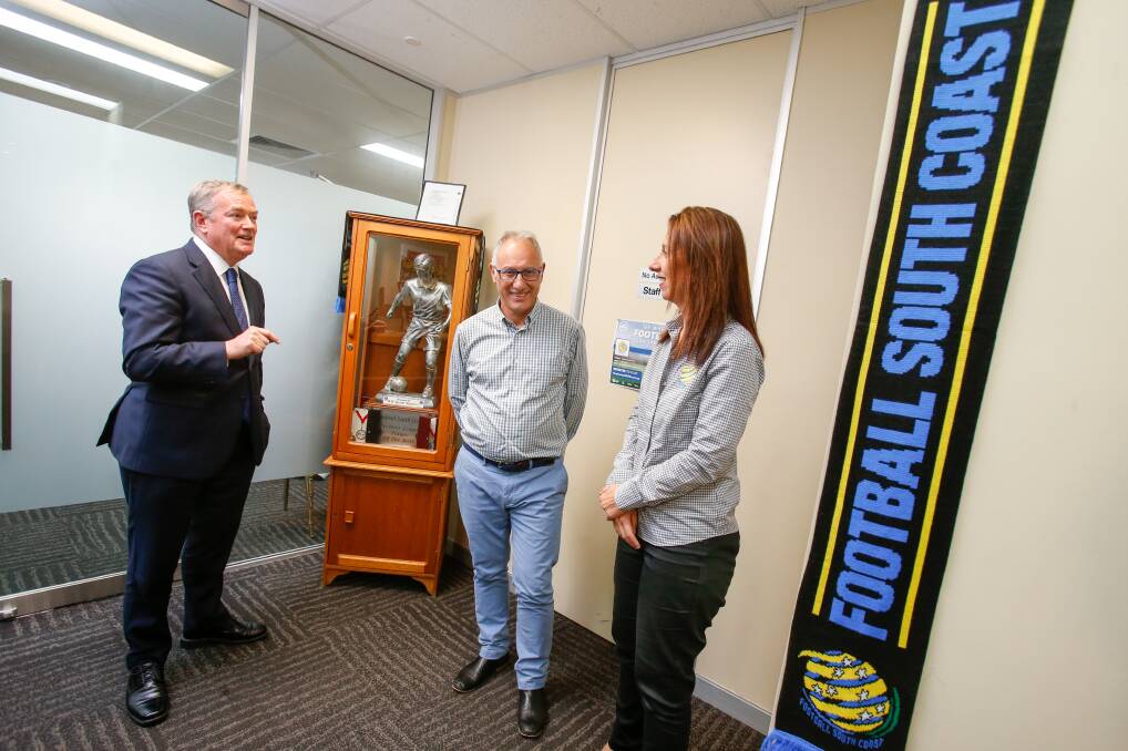 Great southern plan: Southern Expansion manager Chris Gardiner with Football South Coast chairman Eddy De Gabriele and chief executive Ann-Marie Balliana this week.