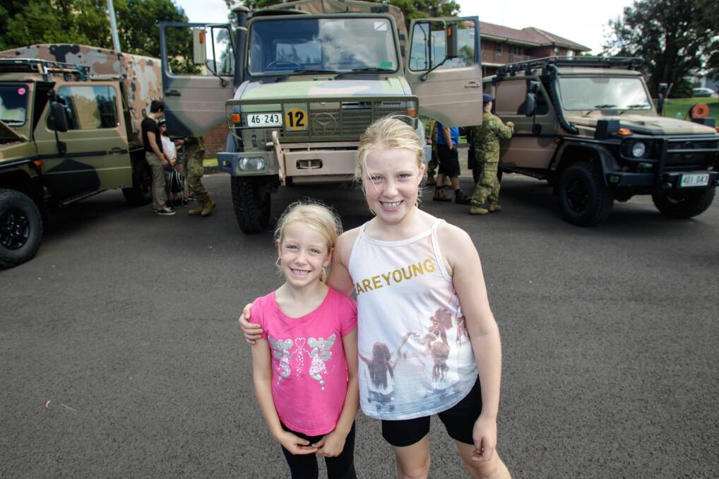Sarah Campbell and Hannah Campbell at the Army Reserve open day in Wollongong. Picture: Georgia Matts