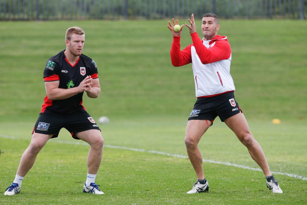 Chance: Forward Joel Thompson tries to take a catch during a training session with a difference at WIN Stadium. Picture: Adam McLean
