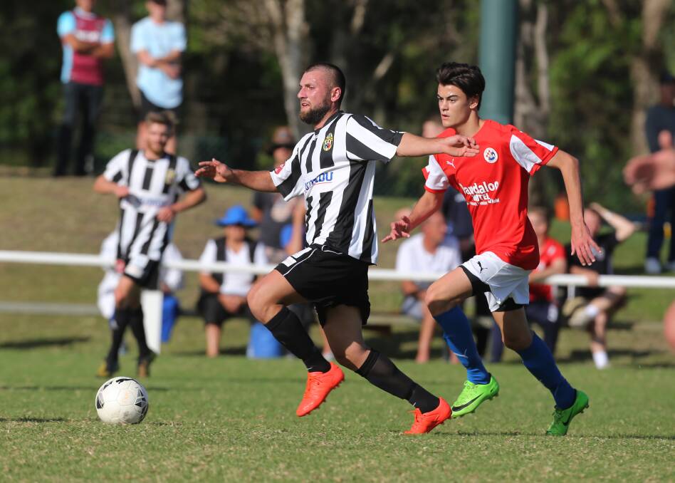 PIVOTAL: Port Kembla's Ben Zucco (centre) will be out to unlock Wollongong United's defence on Saturday. Picture: Robert Peet