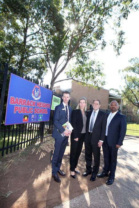 GONSKI: NSW Teachers Federation representatives John Black, Gary Zadkovich and Henry Rajendra joined Barrack Heights PS principal Sarah Rudling. Picture: Sylvia Liber