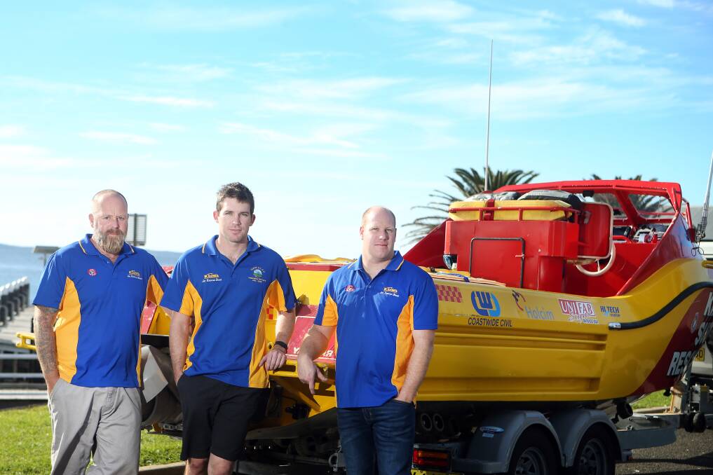 BRAVERY REWARDED: The Surf Rescue 50 (SR50) crew of Gregg Delahunty, Rhys Dawson and Tom Daly have won the NSW Rescue of the Month award for saving a rock fisher near Kiama in June. Picture: Sylvia Liber