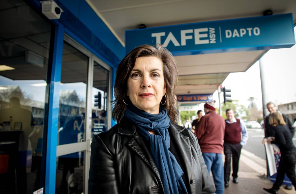 NSW Greens MP Dawn Walker outside the Dapto TAFE shopfront in June. Picture: Georgia Matts