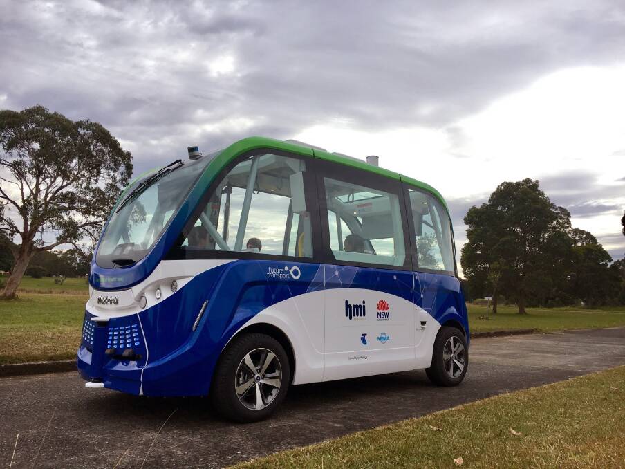 Next year this automated shuttle bus will be driving people around the streets of Olympic Park. Picture: AAP