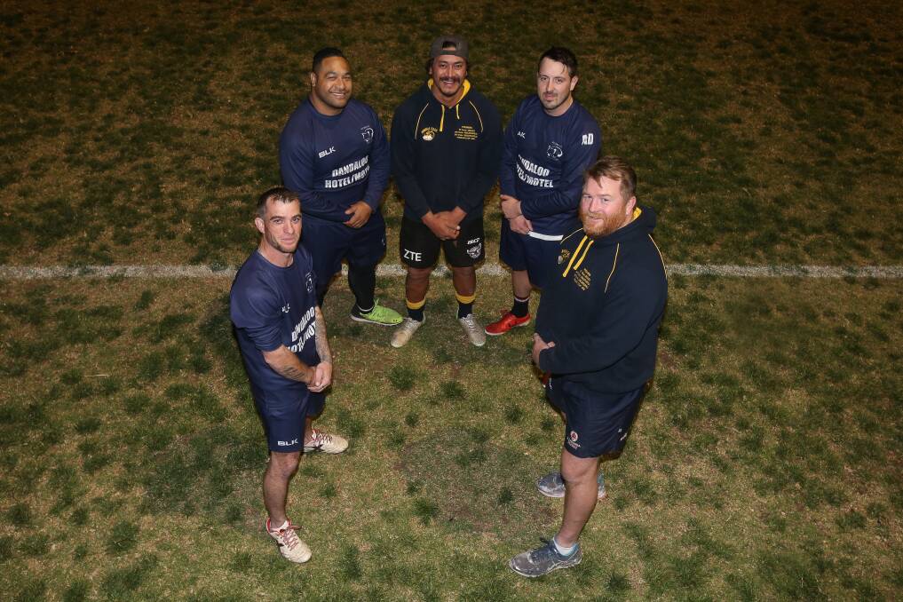 Digging in: Avondale's (from left) Clint Kelly, Paul Tausala, Lipa Tuigamala, Andrew Duggan and coach Murray McDonald. Picture: Robert Peet
