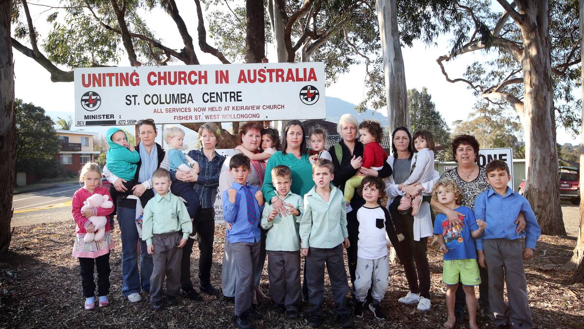 Angry parents weren't happy land housing St Columba Uniting Church Preschool was being sold by the Keiraview Uniting Church. Picture: Sylvia Liber.