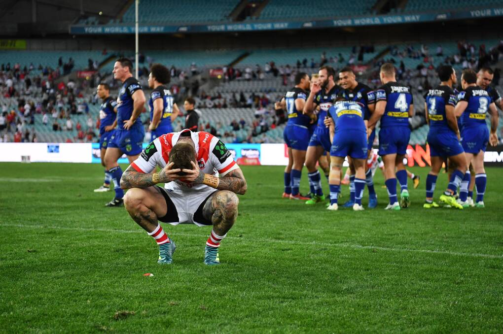 DEJECTED: Josh Dugan reacts to the loss to the Bulldogs. Picture: AAP