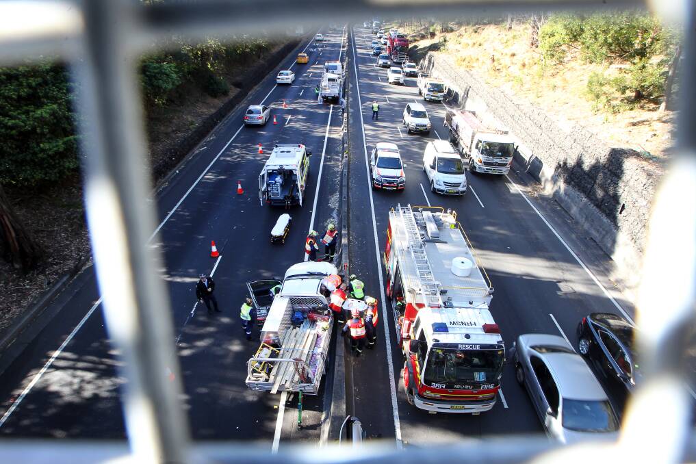 This three-vehicle accident in September created five-kilometre traffic queues during the morning peak - but it wasn't bad enough to warrant the emergency reopening of Bulli Pass. Picture: Sylvia Liber