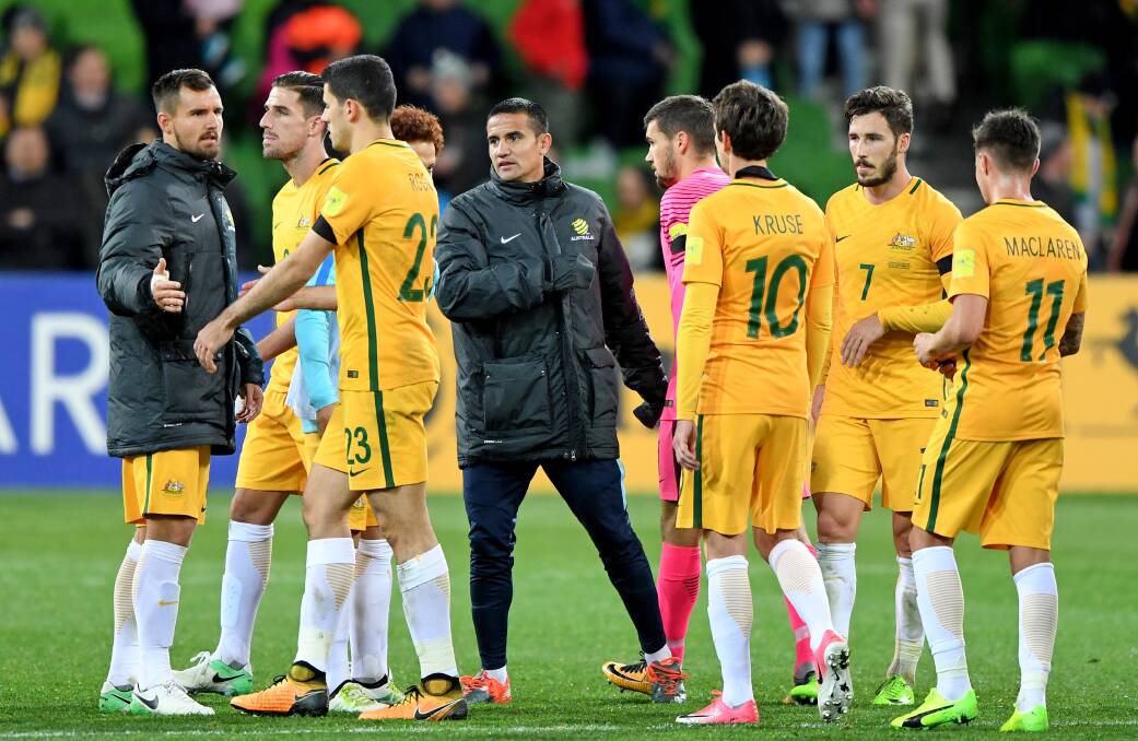 Long road: The Socceroos after beating Thailand. Picture: AAP Image/Joe Castro
