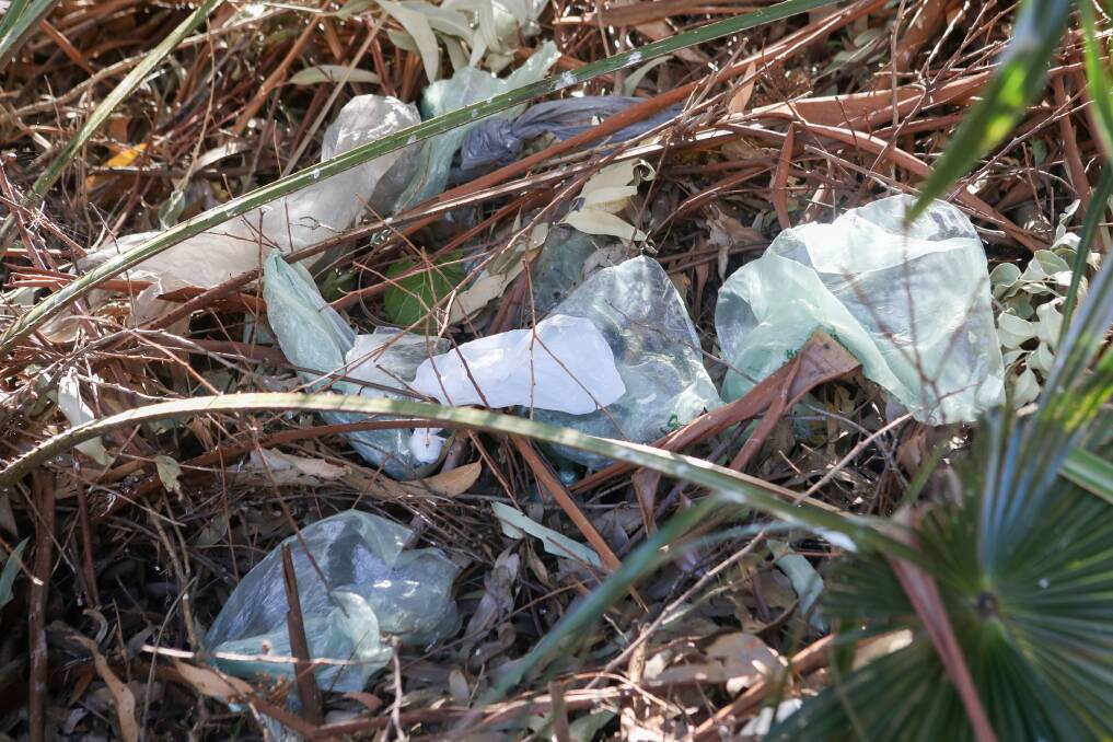 DIRTY DEEDS: Some of the bags dumped in the reserve.