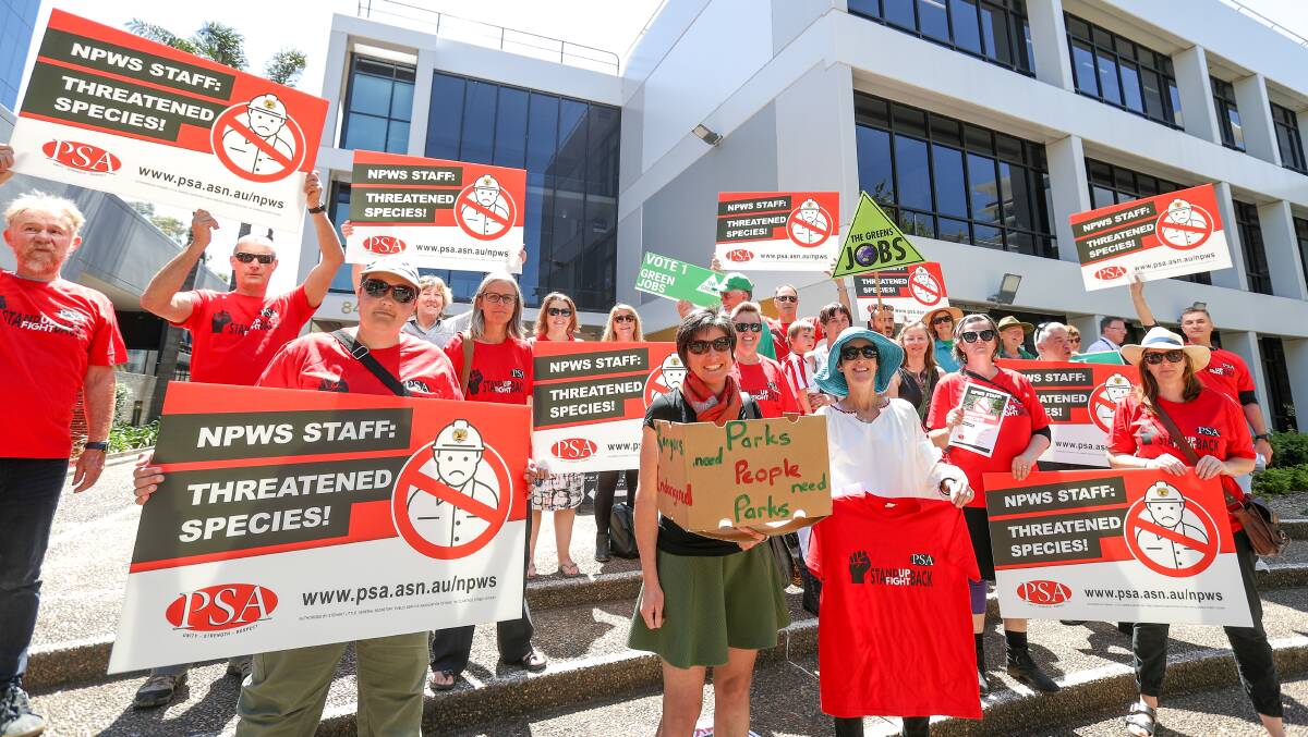 THREATENED SPECIES: Protesters rally in Wollongong against government cuts to the National Parks and Wildlife Service.Picture: Adam McLean