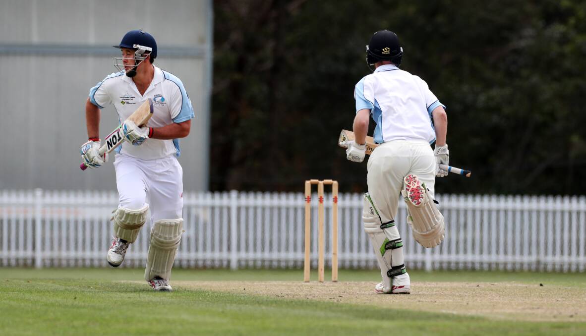 Run hard: Northern Districts' batsmen Lucas Coleman and Jono Fowles between wickets at University Oval on Saturday.