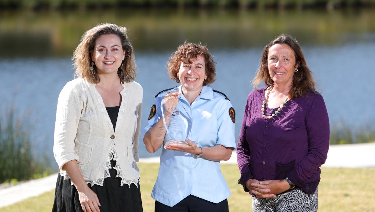 AWARD: Why Documentaries filmmaker Sandra Pires, NSW SES senior project officer Samantha Karmel and Victoria Westley-Wise. Picture: Adam McLean