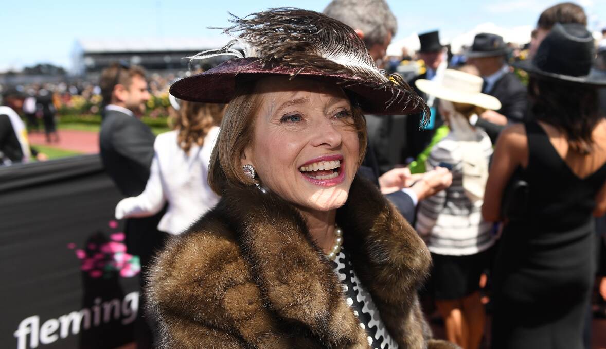 Gai Waterhouse after Stephen Baster rode Cismontane to victory in the Lexus Stakes on Derby Day at Flemington. Picture: AAP Image/Julian Smith
