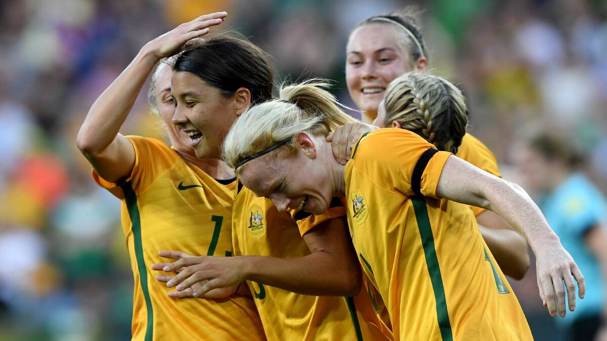 Matildas: Sam Kerr celebrates. Picture: AAP Image/Joe Castro