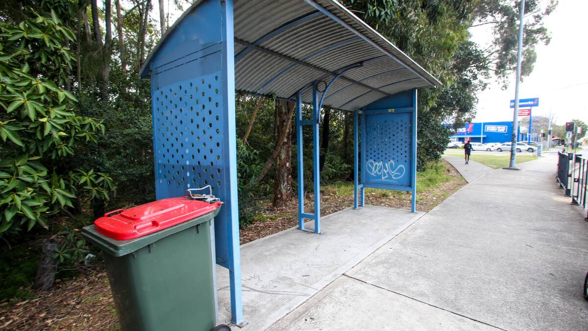 SCENE OF THE FIGHT: This bus stop out the front of Keira High School is where a fight took place on Monday afternoon, leading to about 20 student suspensions. Picture: Georgia Matts