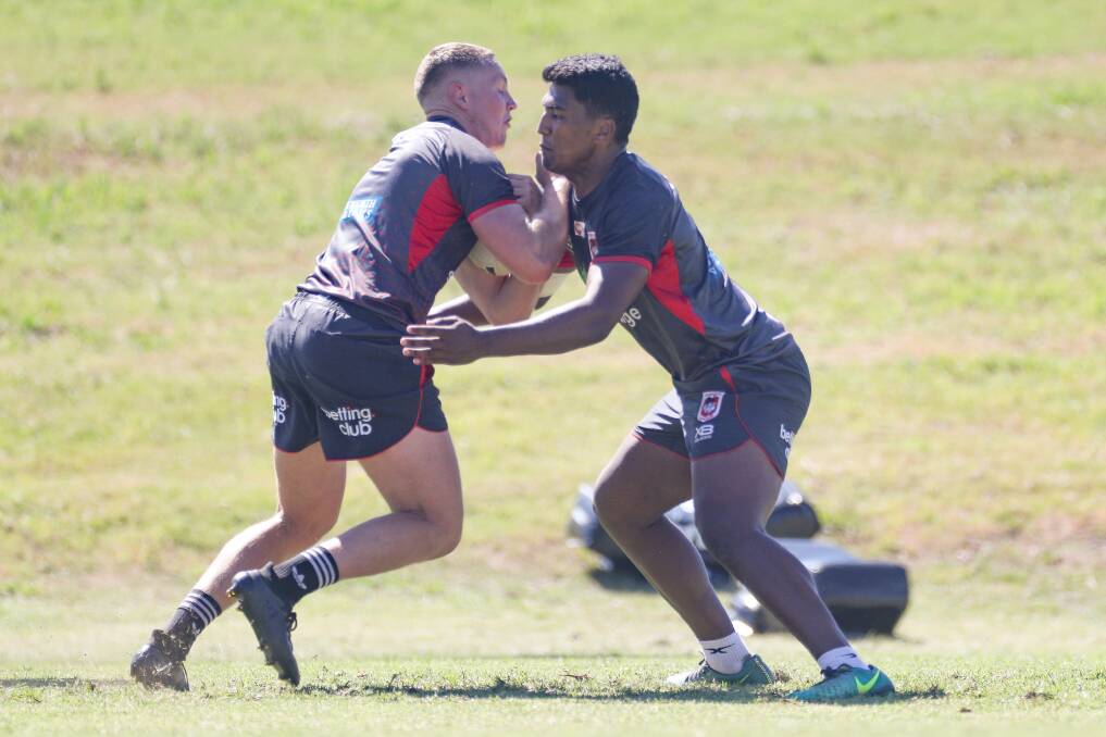 TOUGH STUFF: Dragons utility Kurt Mann (left) is embracing an unexpected shift to the middle of the park this season. Picture: Adam McLean 
