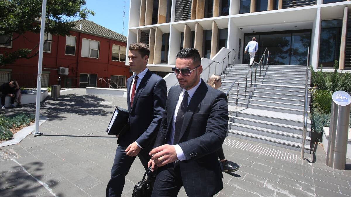 Salim in the house: Colourful property developer Salim Mahajer (right) leaves Wollongong courthouse on Monday with his lawyer, Matt Ward. 