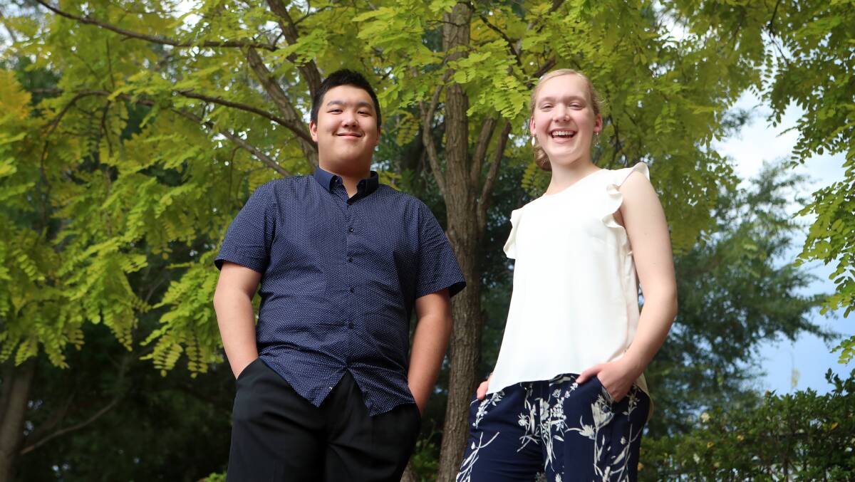 TIGS students Peter  Zhong and Hannah Reveley. Picture: Sylvia Liber.