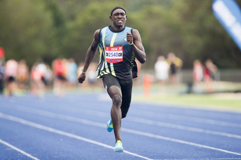 State champion: Anas Abu-Ganaba claimed the men's NSW 60m title at the Illawarra Track Challenge on Saturday. Picture: Adam McLean. 