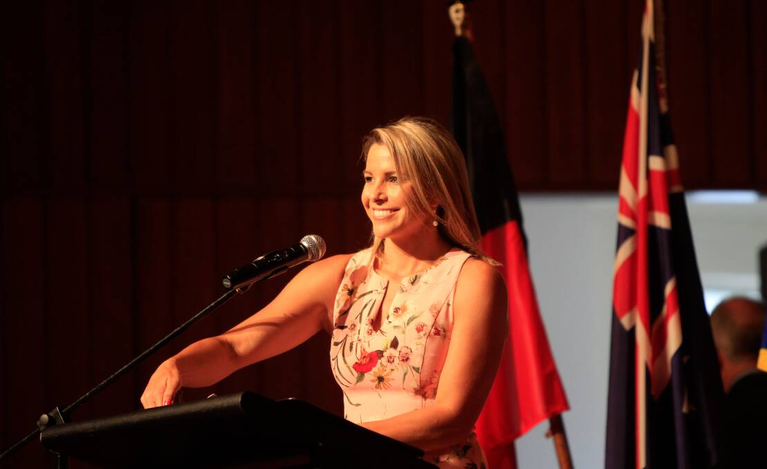 AUSTRALIA DAY AMBASSADOR: Amy Duggan speaking at the Australia Day Citizenship Ceremony at Wollongong Town Hall. Picture: Georgia Matts
