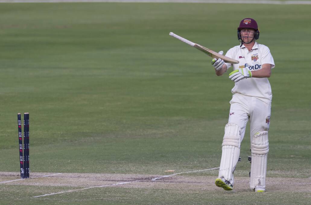 Battle: Marnus Labuschagne scored a superb century before being bowled prior to stumps. Picture: AAP Image/Craig Golding