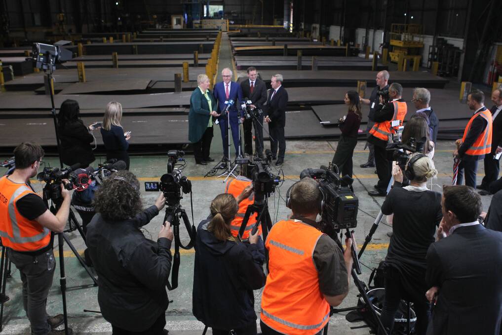 Back again: Prime Minister Malcolm Turmbull at Unanderra's Bisalloy Steel, which was his second visit to the region in as many weeks. Picture: Adam McLean