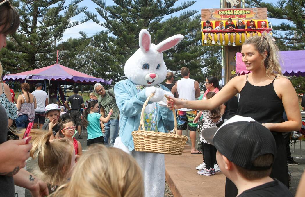 TOWRADGI: The Easter Bunny pays a visit (a day early) to Towradgi Beach Hotel for their annual Easter show on Saturday. Picture: Adam McLean