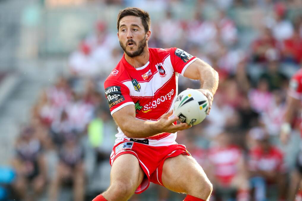 SYNERGY: Dragons halfback Ben Hunt has worked seamlessly with new halves partner Gareth Widdop since arriving in Wollongong, steering the Dragons to four wins from four starts. Picture: Adam McLean. 
