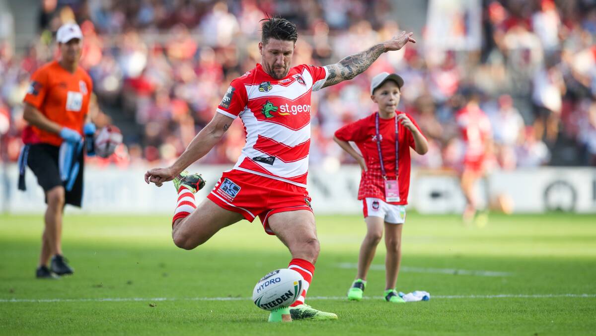 Kicking on: Dragons captain Gareth Widdop hopes the team will extend their unbeaten run against South Sydney on Friday night. Picture: Adam McLean.