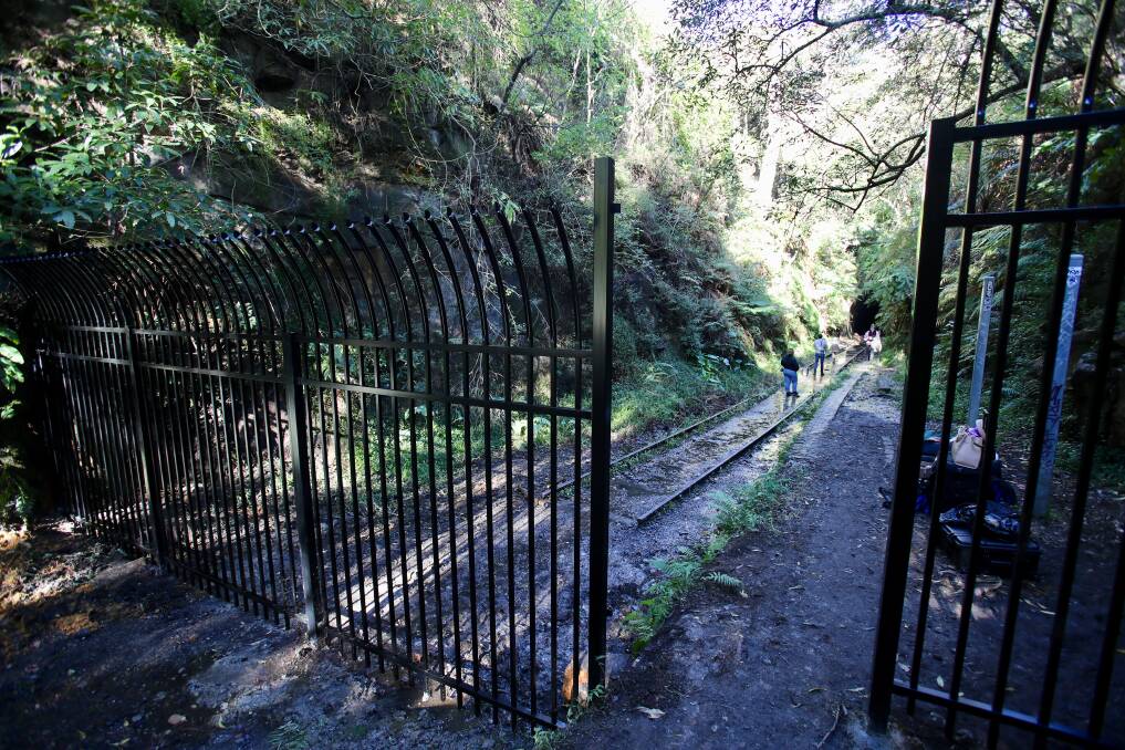 Hinge points are visible on a new fence erected at the historic Metropolitan Tunnel off Vera Street in Helensburgh. Picture: Adam McLean